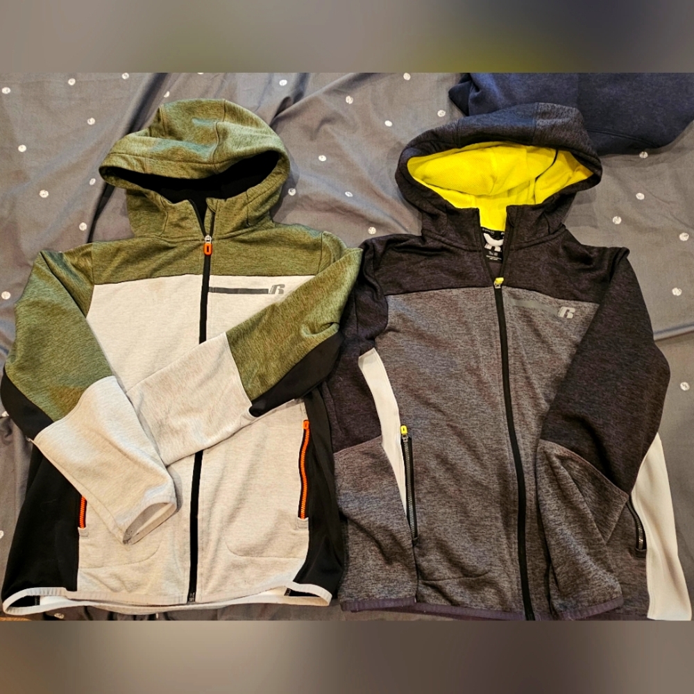 Russell Athletic Green and Gray Hoodies Sweatshirts 14/16